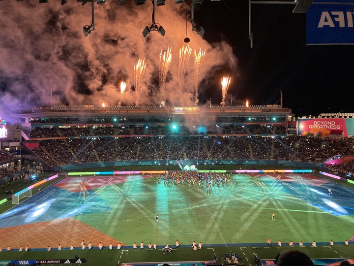 The view from the press box of the Opening Ceremonies for the 2023 FIFA Women's World Cup. (Photo credit: Annie M. Peterson)