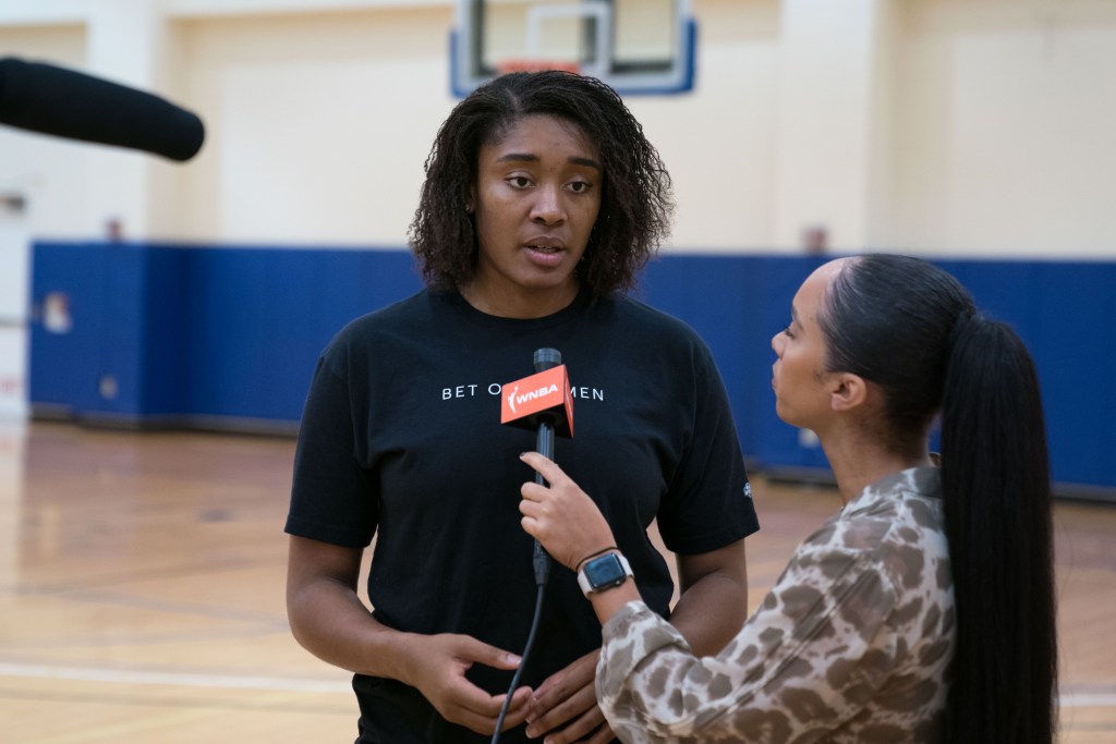 Connecticut Sun forward Morgan Tuck (33) is interviewed during WNBA practice and media availability at Mohegan Tribal Center, Uncasville, CT, USA on October 05, 2019. Photo Credit: Chris Poss