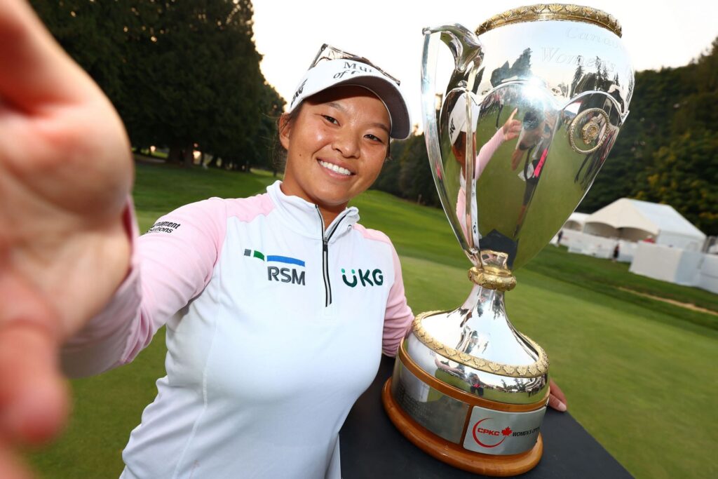 Megan Khang winning selfie at 2023 the CPKC Women's Open. Image belongs to LPGA and Getty Images.
