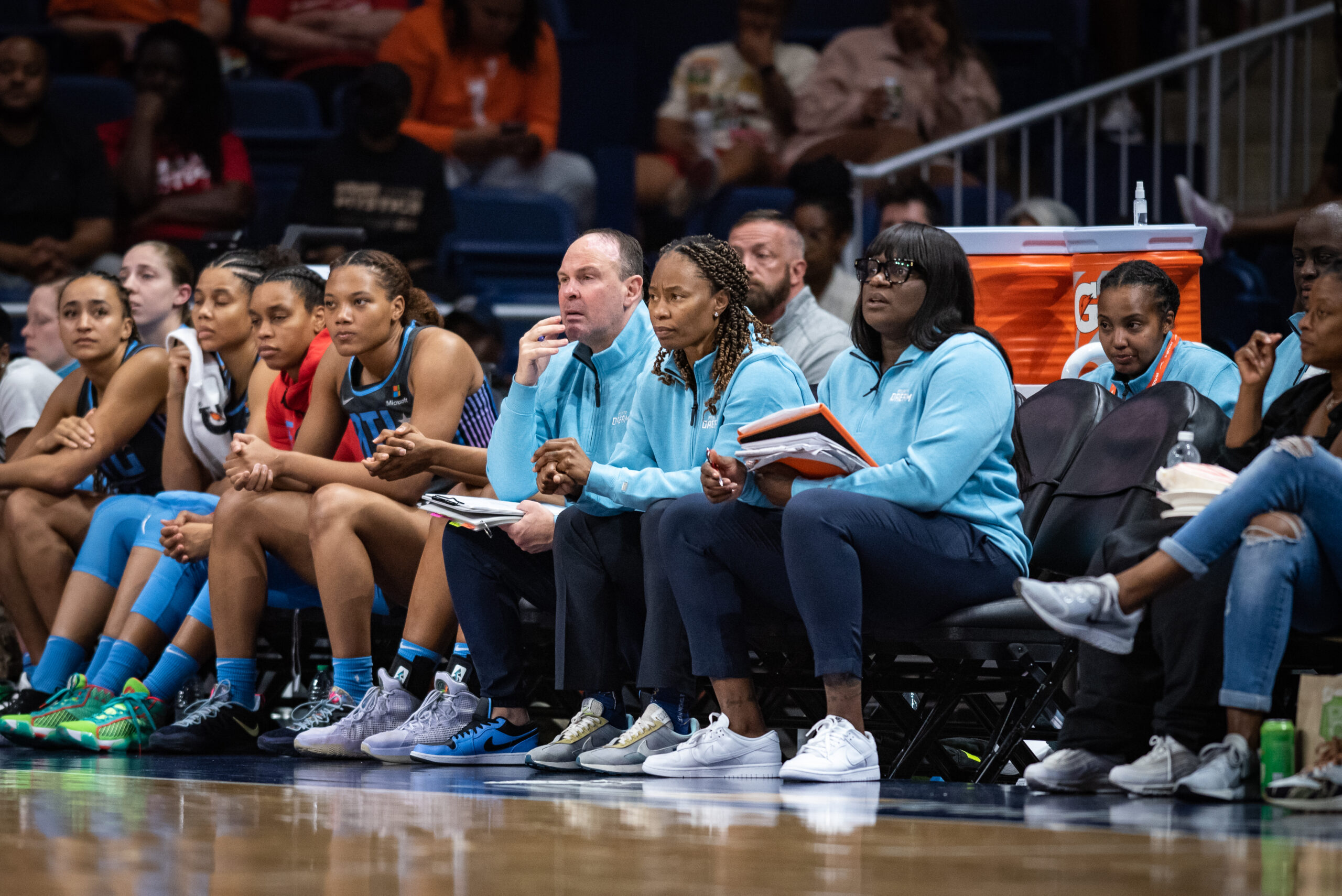 A photo of Atlanta's bench during loss to Washington Mystics in June 2023 in Washington, D.C.