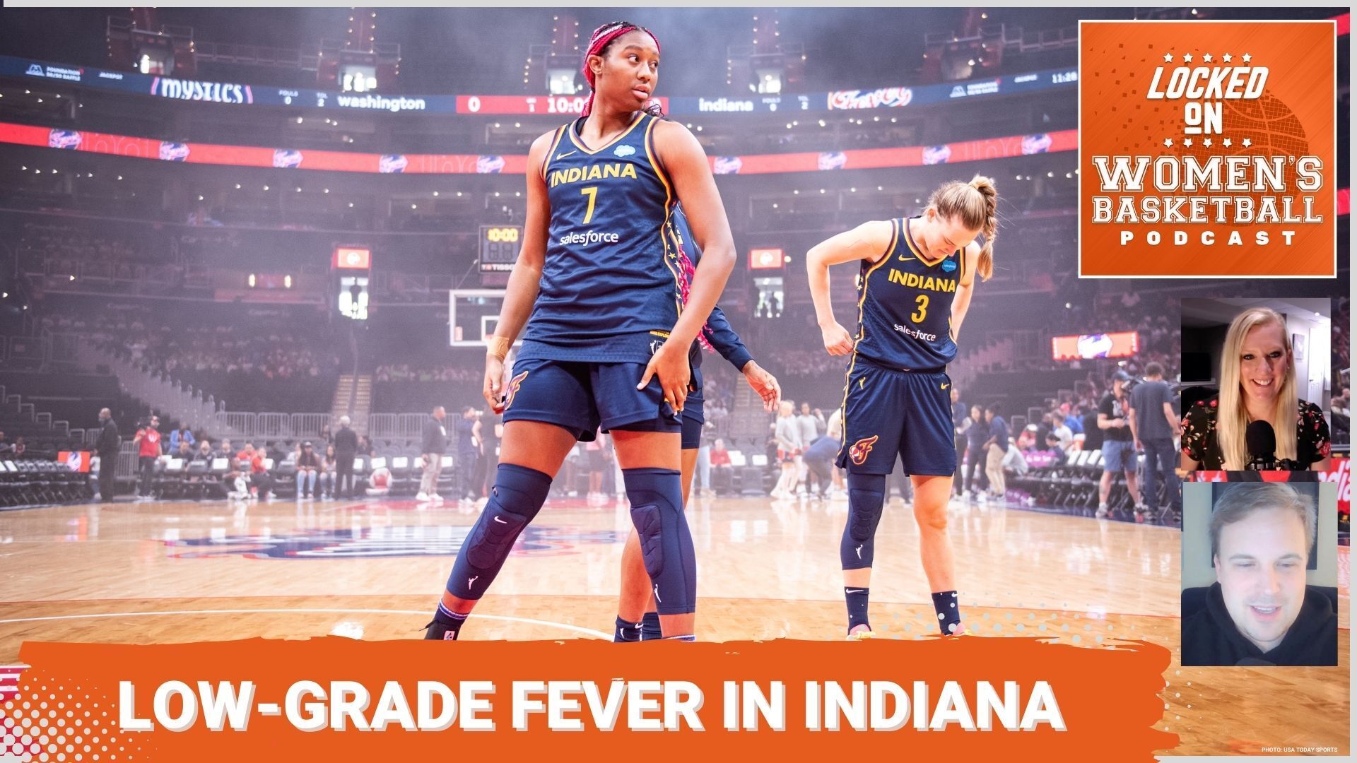 Graphic with a photo of Indiana Fever forward Aliyah Boston. Caption reads "Low-grade Fever in Indiana."