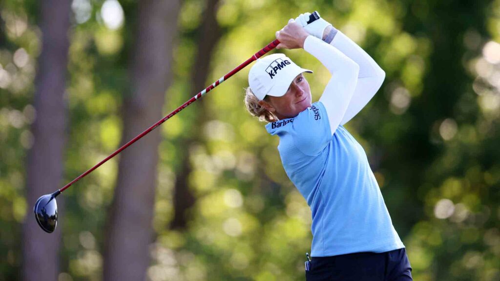 Stacy Lewis of the United States hits her tee shot on the 4th hole during the first round of the CP Women's Open at Ottawa Hunt and Golf Club on August 25, 2022 in Ottawa, Ontario, Canada.
						Photo Credit: 2022 Getty Images