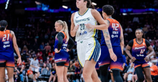 Maddy Siegrist checks into a game for the Dallas Wings on Aug. 21. (Photo via Dallas Wings)