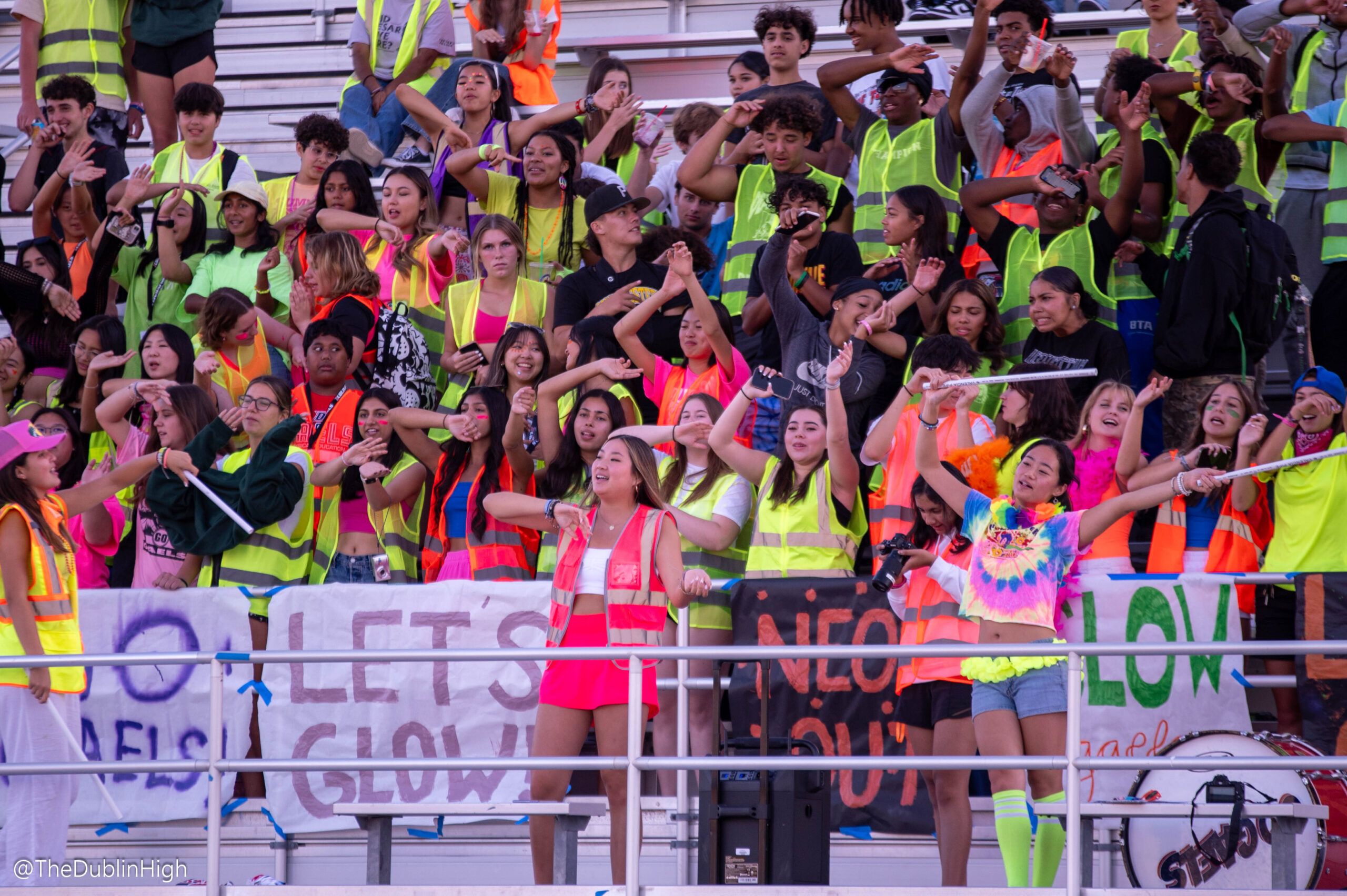 Dublin High students rallied on Neon Night to support the debut of girls flag football. (Charles Denhert, Dublin Unified School District)