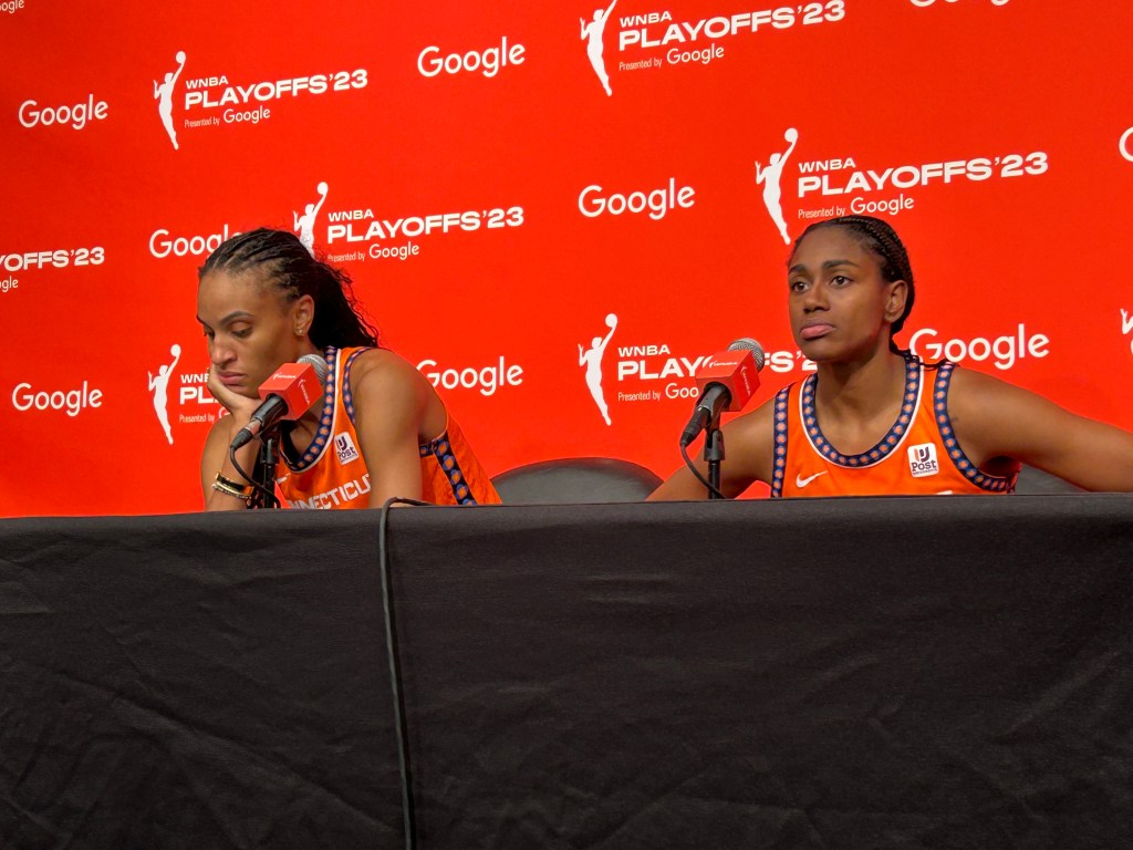 DeWanna Bonner and Tiffany Hayes spoke to the media after Game 2 between the Connecticut Sun and New York Liberty. (Howard Megdal photo)