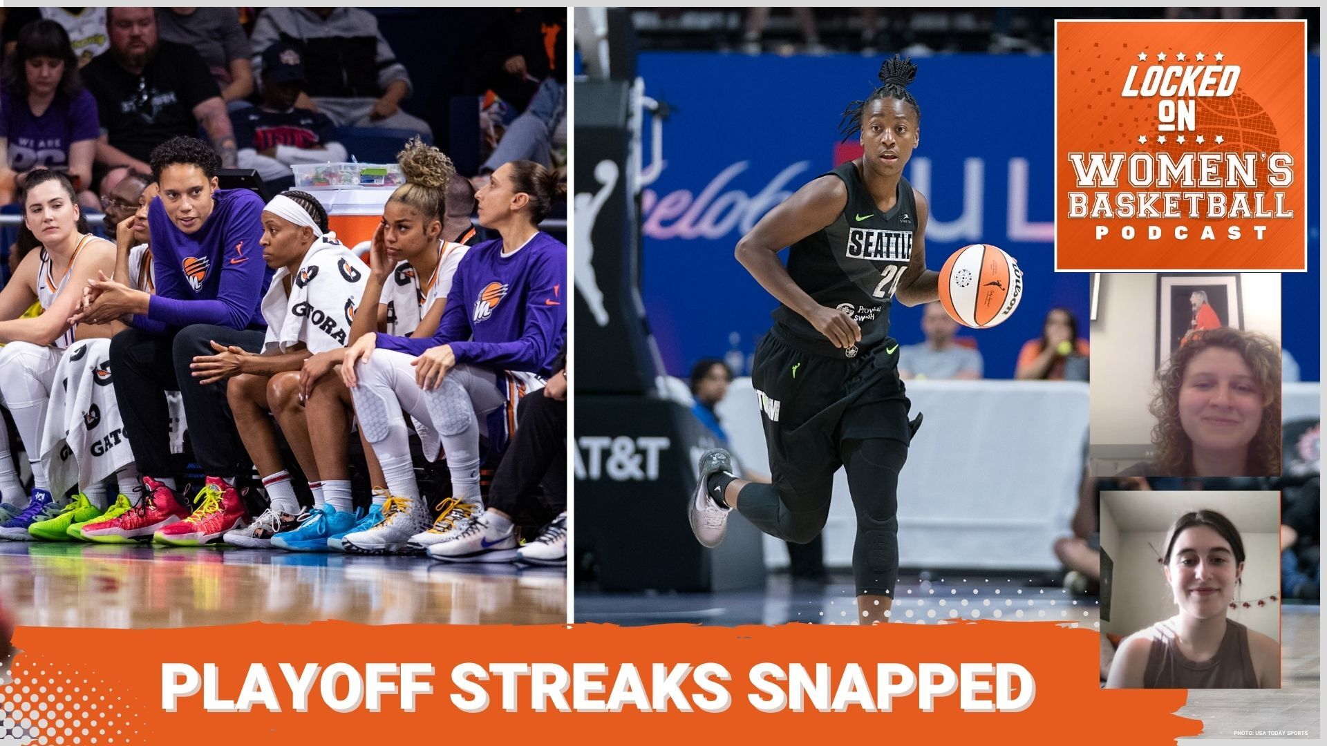 White text on an orange background that reads "Playoff streaks snapped"