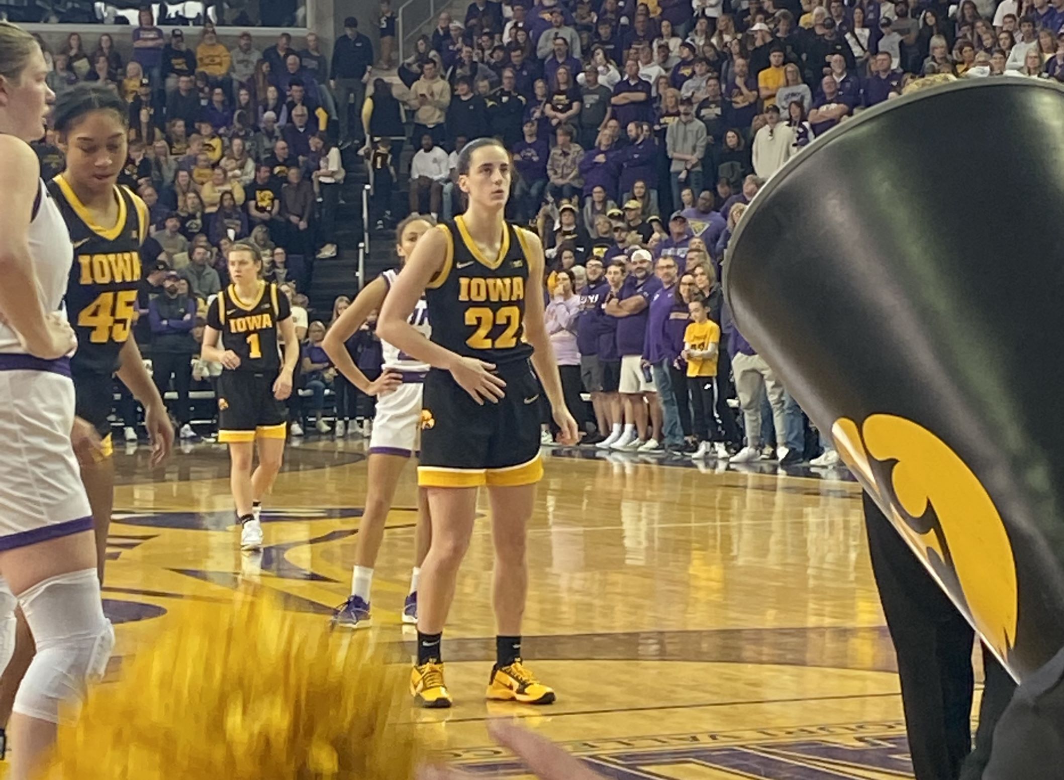 Caitlin Clark of the Iowa Hawkeyes shoots a free throw.