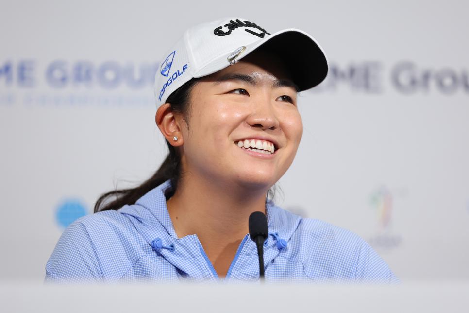 Rose Zhang speaks during a press conference prior to the CME Group Tour Championship.

Image Credits: Michael Reaves