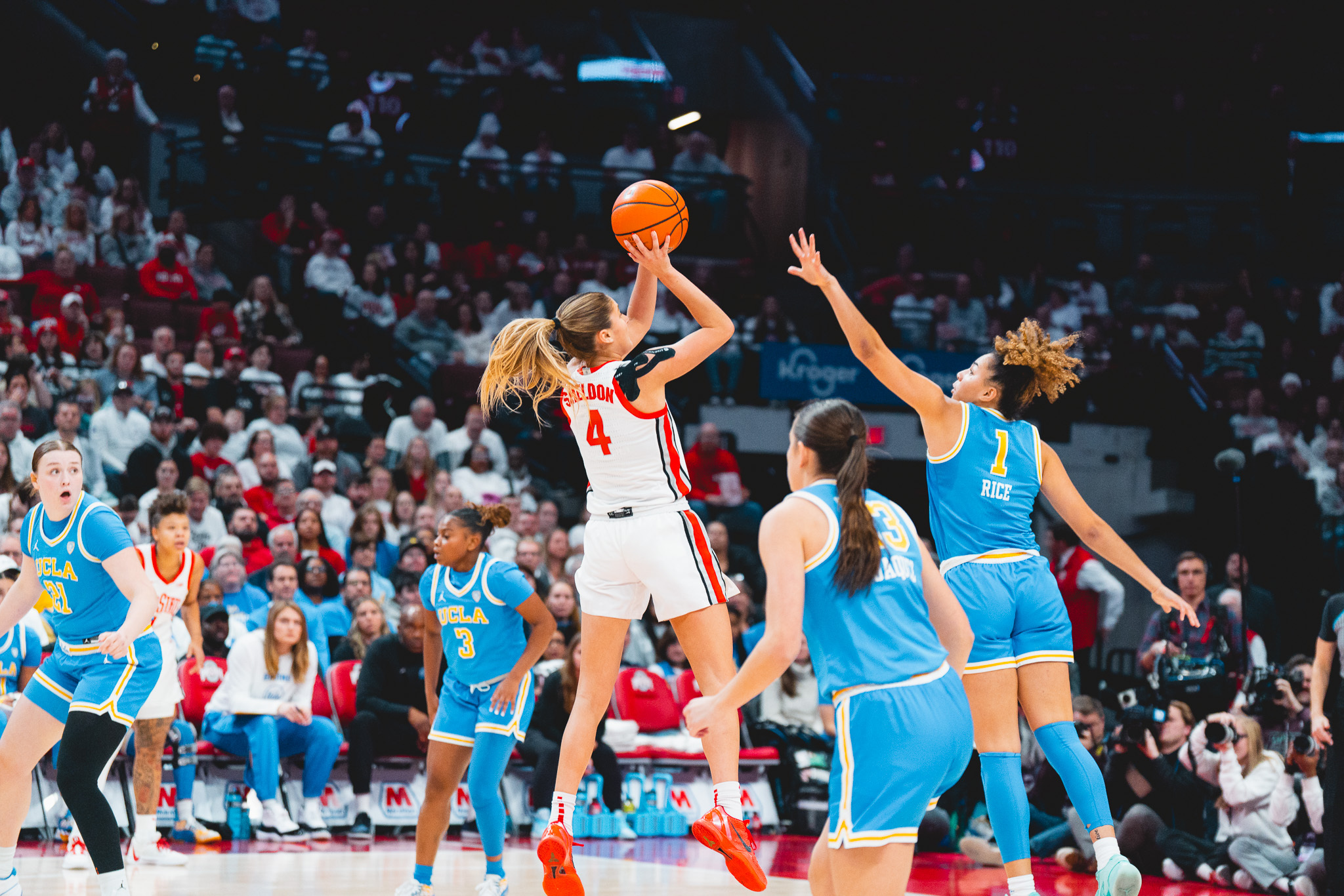 Ohio State's Jacy Sheldon puts up a shot against UCLA