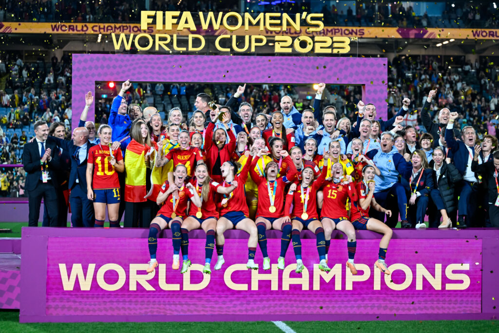 Aug 20, 2023; Sydney, AUSTRALIA;   Spain World Champions FIFA Women’s World Cup 2023 Final Spain v England at Stadium Australia (Accor Stadium) 20 August 2023, Sydney, Australia.  Mandatory Credit: Keith McInnes/Sipa USA via USA TODAY Sports