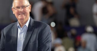 Nov 6, 2023; Cancun, Mexico; WTA CEO Steve Simon at the trophy presentation on day nine of the GNP Saguaros WTA Finals Cancun. Susan Mullane-USA TODAY Sports