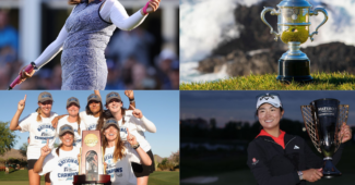 A snapshot of women's golf's biggest moments: Lilia Vu winning the AIG Women's Open, the U.S. Open trophy at Pebble Beach, the Wake Forest women's golf team winning the NCAA DI title, and Rose Zhang holding the inaugural Mizuho Americas Open.