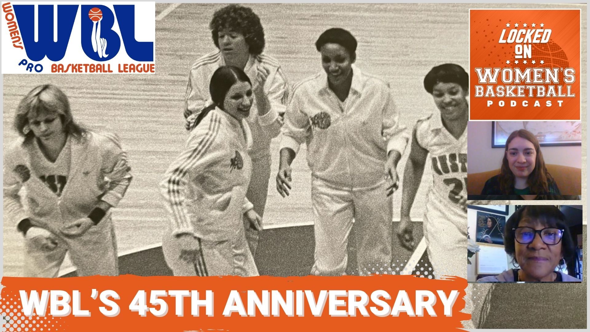 Graphic with a photo of several WBL players as well as a WBL logo. Text overlay reads "WBL's 45th Anniversary."