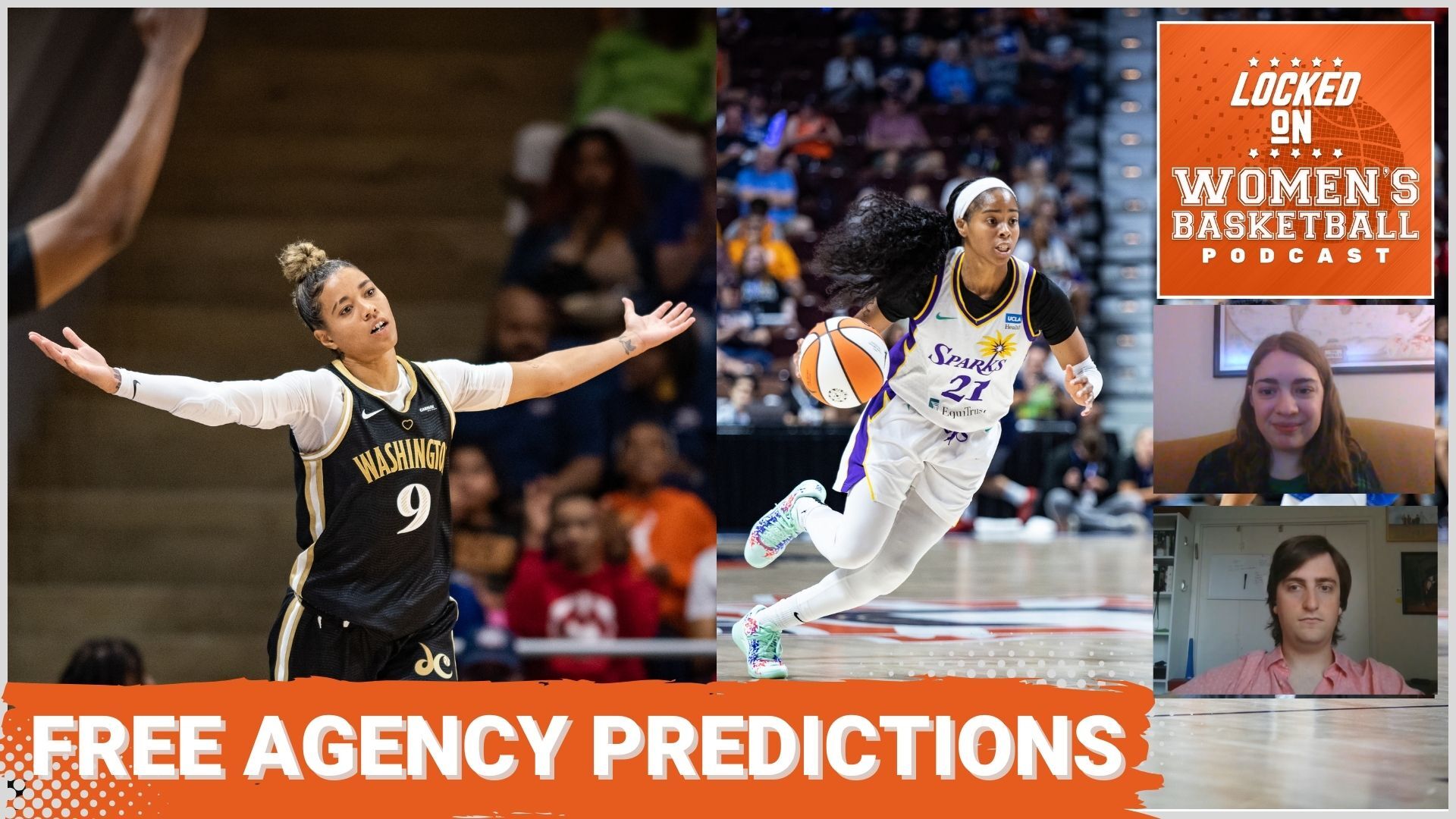 Free agency predictions episode -- Mystics guard Natasha Cloud is pictured in a split frame photo besides Sparks guard Jordin Canada.