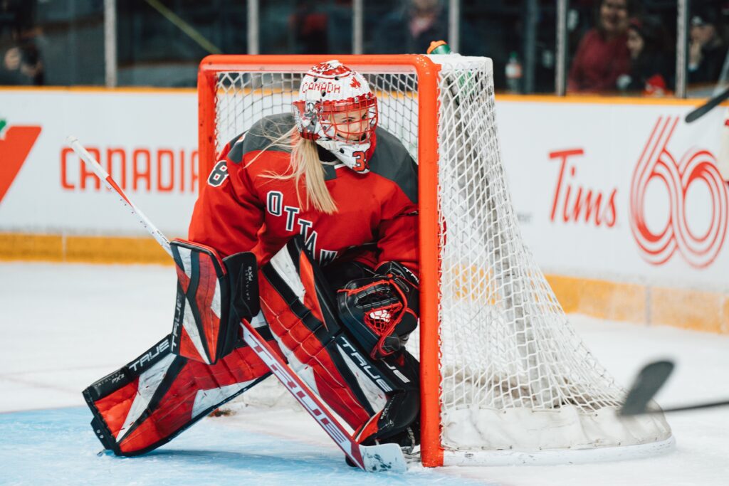 Emerance Maschmeyer (38) of PWHL Ottawa during a match against Montreal on Jan. 2, 2024 Photo by: Arianne Bergeron/PWHL