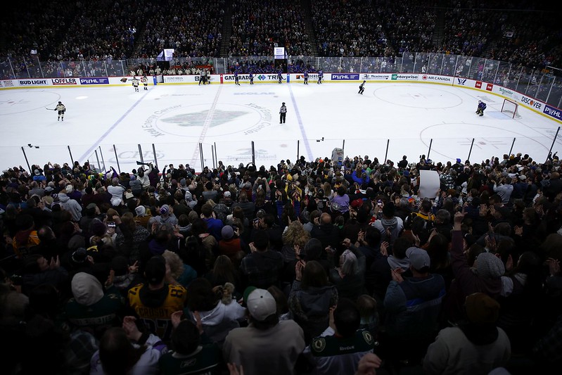 A large crowd is pictured watching on to the PWHL matchup between Minnesota vs Montreal, on January 6th 2024.