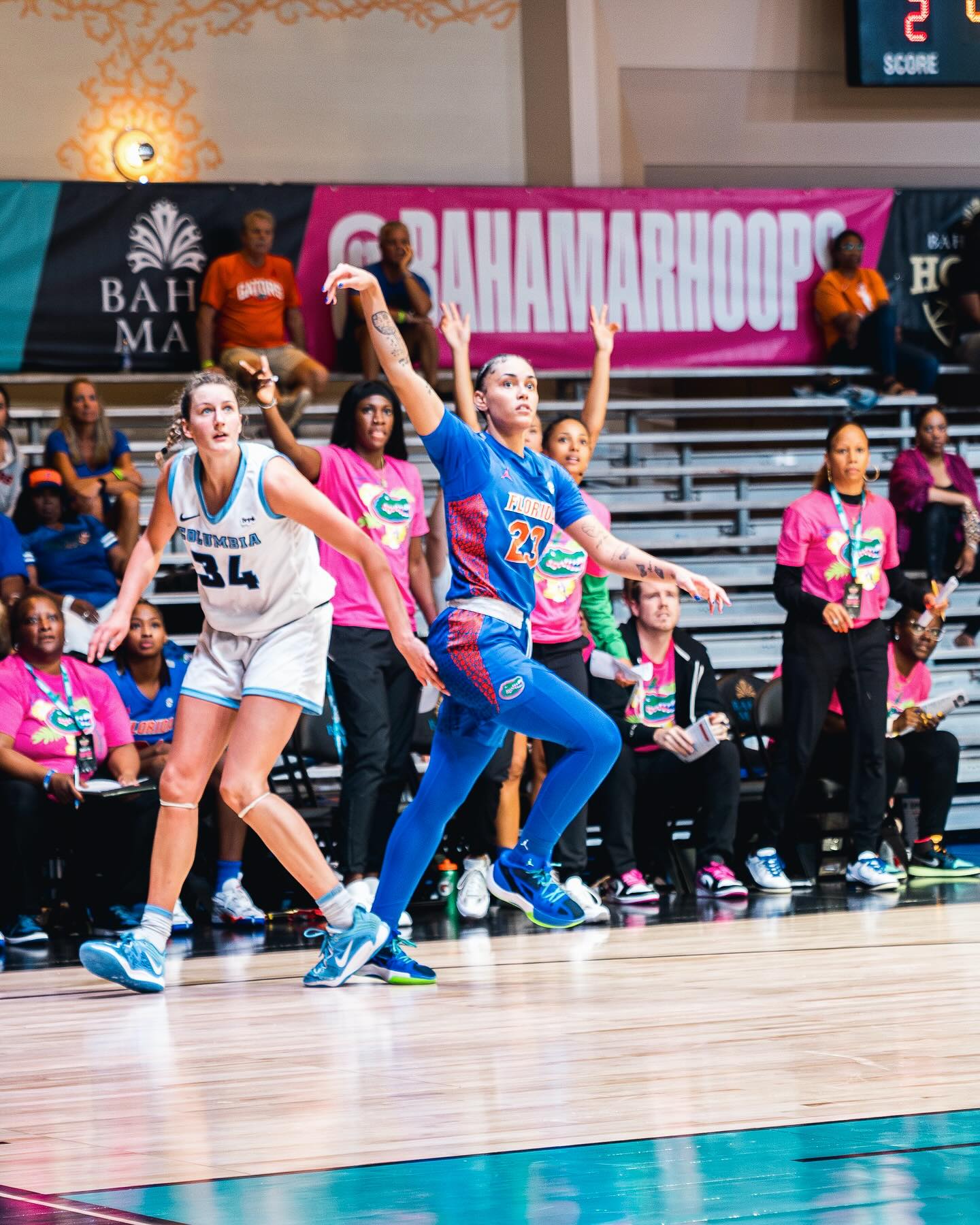 Florida Gators off-ball guard Leilani Correa, who has quickly emerged as a 2024 WNBA draft prospect, holds her follow-through on 3-pointer