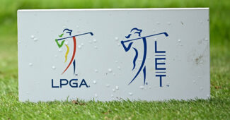 Antrim , United Kingdom - 18 August 2023; A general view of LPGA and LET logos during day two of the ISPS HANDA World Invitational presented by AVIV Clinics 2023 at Galgorm Castle Golf Club in Ballymena, Antrim. (Photo By Ramsey Cardy/Sportsfile via Getty Images)
