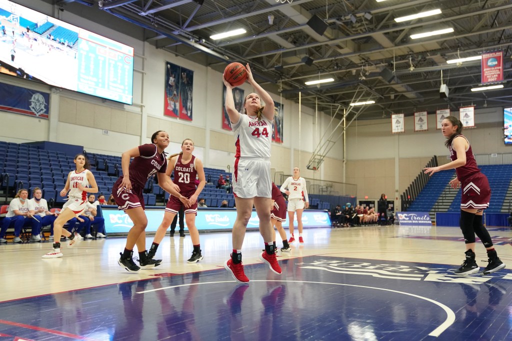 American forward Emily Johns jumps and shoots the ball