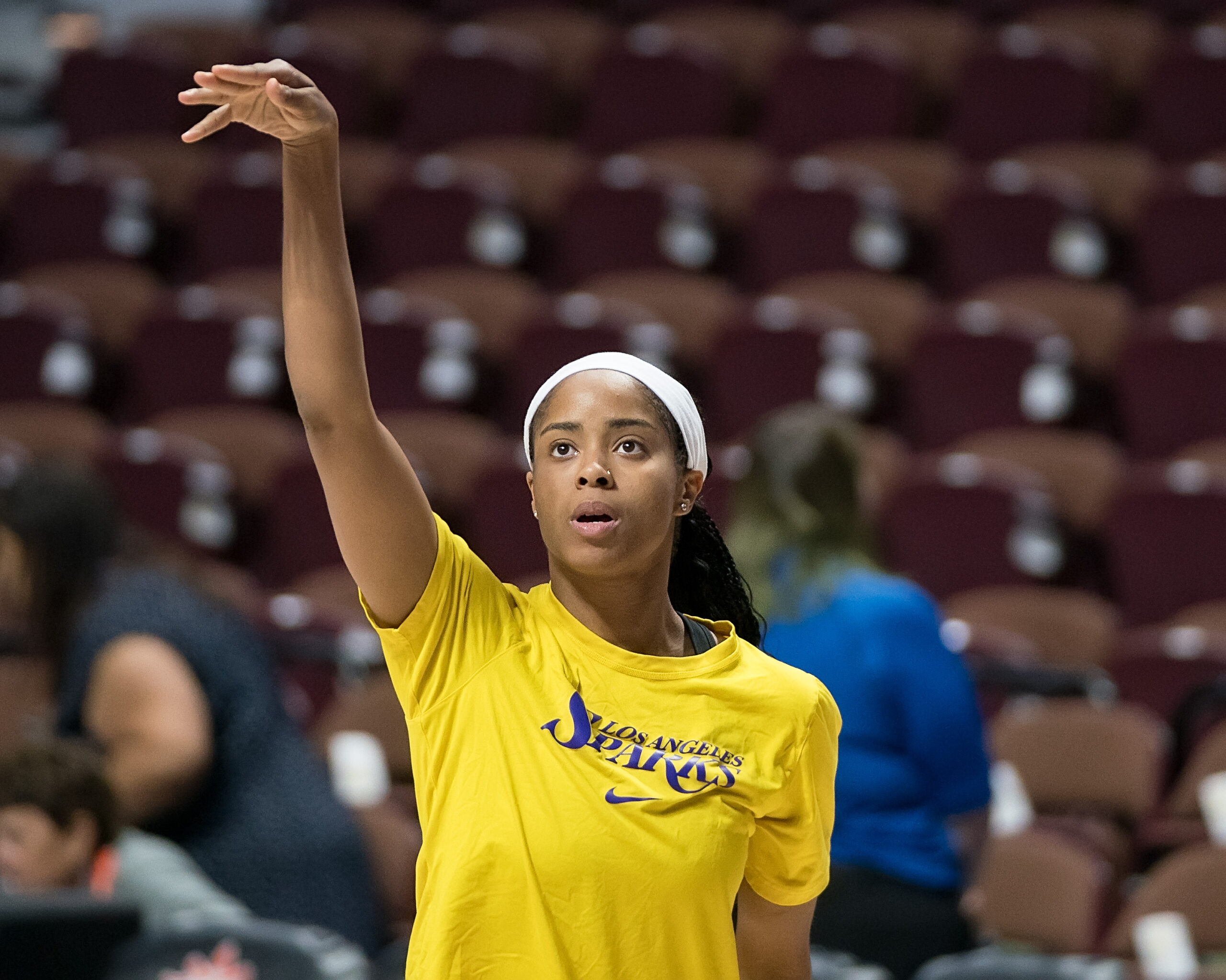 Los Angeles Sparks guard Jordin Canada (21) before the WNBA game between the Los Angeles Sparks and the Connecticut Sun at Mohegan Sun Arena, Uncasville, Connecticut, USA on September 05, 2023.