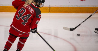 Gasparics skates during pre-game warmups