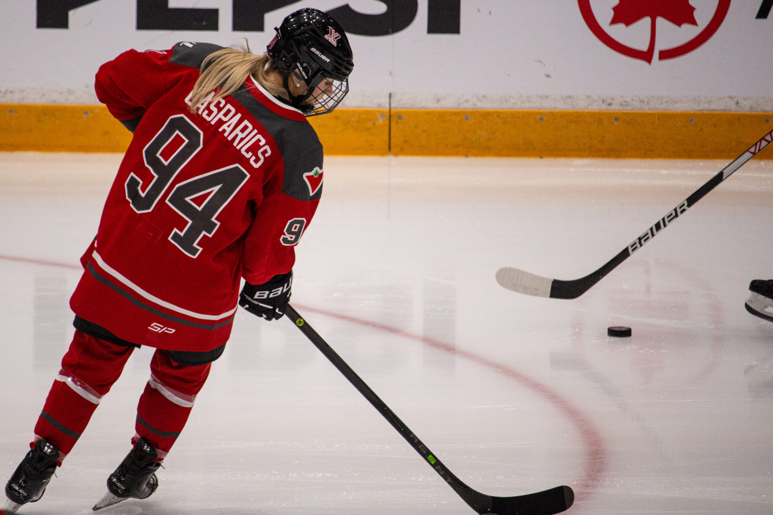 Gasparics skates during pre-game warmups