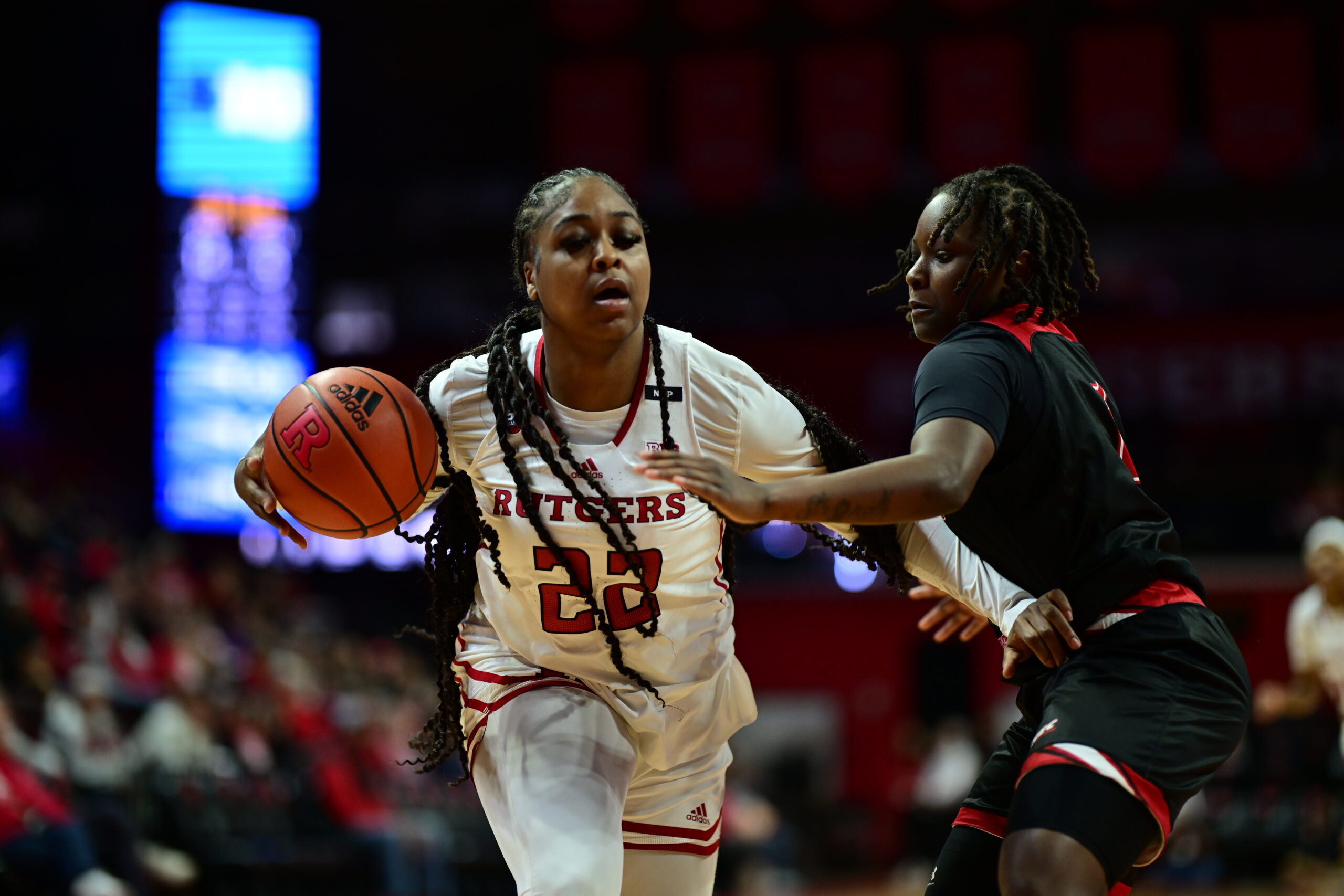 Kassondra Brown dribbles the ball for Rutgers against St. Francis