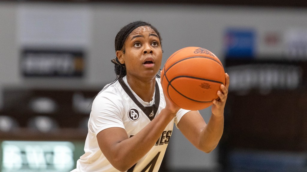 St. Bonaventure's Isabellah Middleton looks up at the basket as she prepares to shoot.