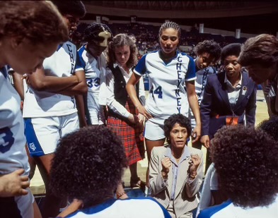 C. Vivian Stringer talks to the Cheyney Lady Wolves during a timeout.