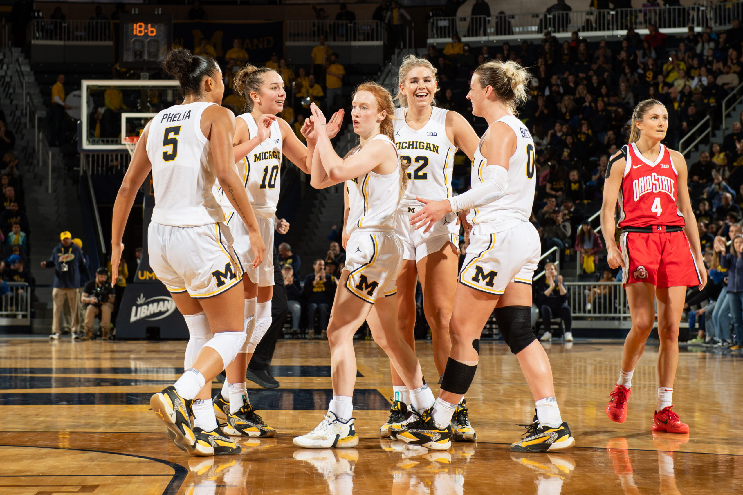 The Michigan Wolverine’s Women’s Basketball team competes against the Ohio State Buckeyes at the Crisler Center in Ann Arbor.