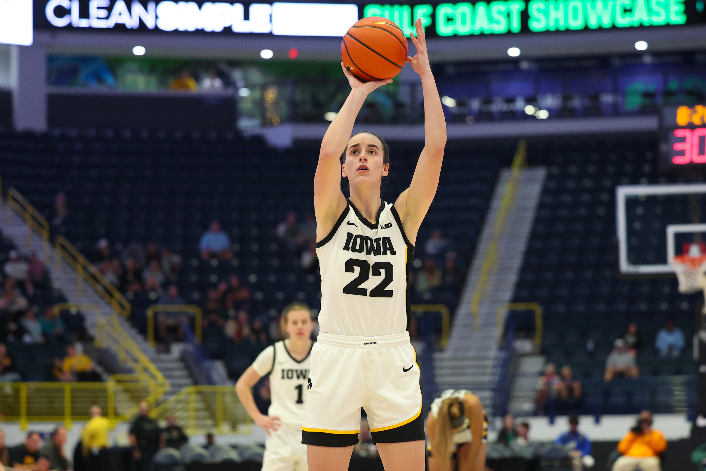 Caitlin Clark attempts a free throw.