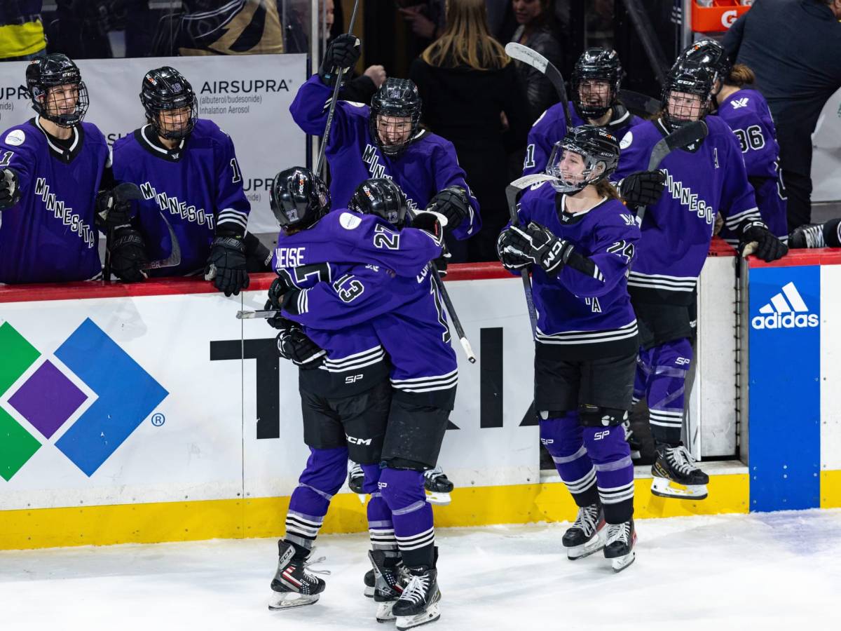 PWHL Montreal celebrates a shootout win (Photo Cred: Kelly Hagenson/PWHL)
