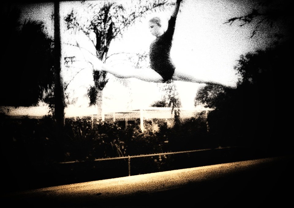 Kathy Johnson Clarke as a young gymnast on her backyard beam