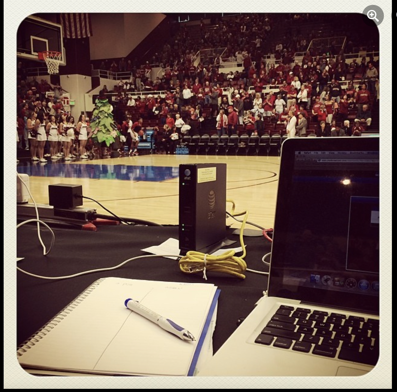 Michelle Smith's view from press row as she covers a game at Stanford's Maples Pavilion.