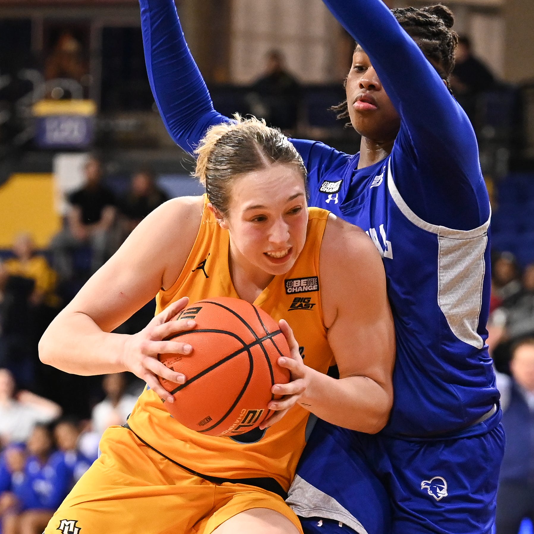 Marquette guard Jordan King drives to the basket