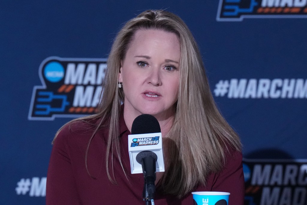 Spokane, WA, USA; Utah Utes head coach Lynn Roberts at a press conference after the game against the South Dakota State Jackrabbits at McCarthey Athletic Center.