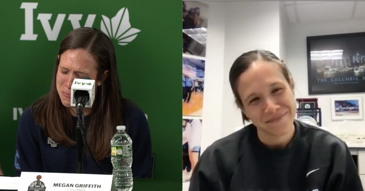 Megan Griffith in two different settings with two different expressions.