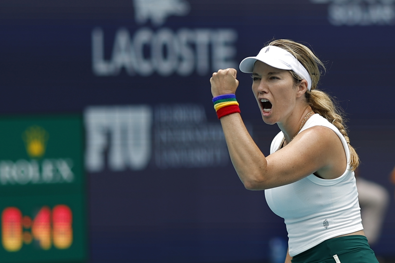 Danielle Collins celebrates after a point at the Miami Open.