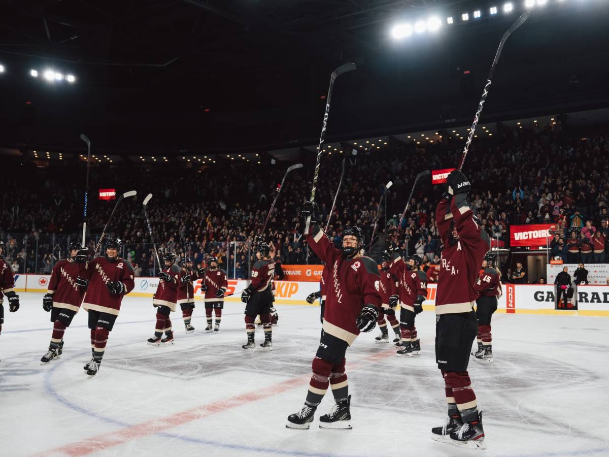PWHL Montreal celebrates a win on home ice. (Photo Cred: PWHL)