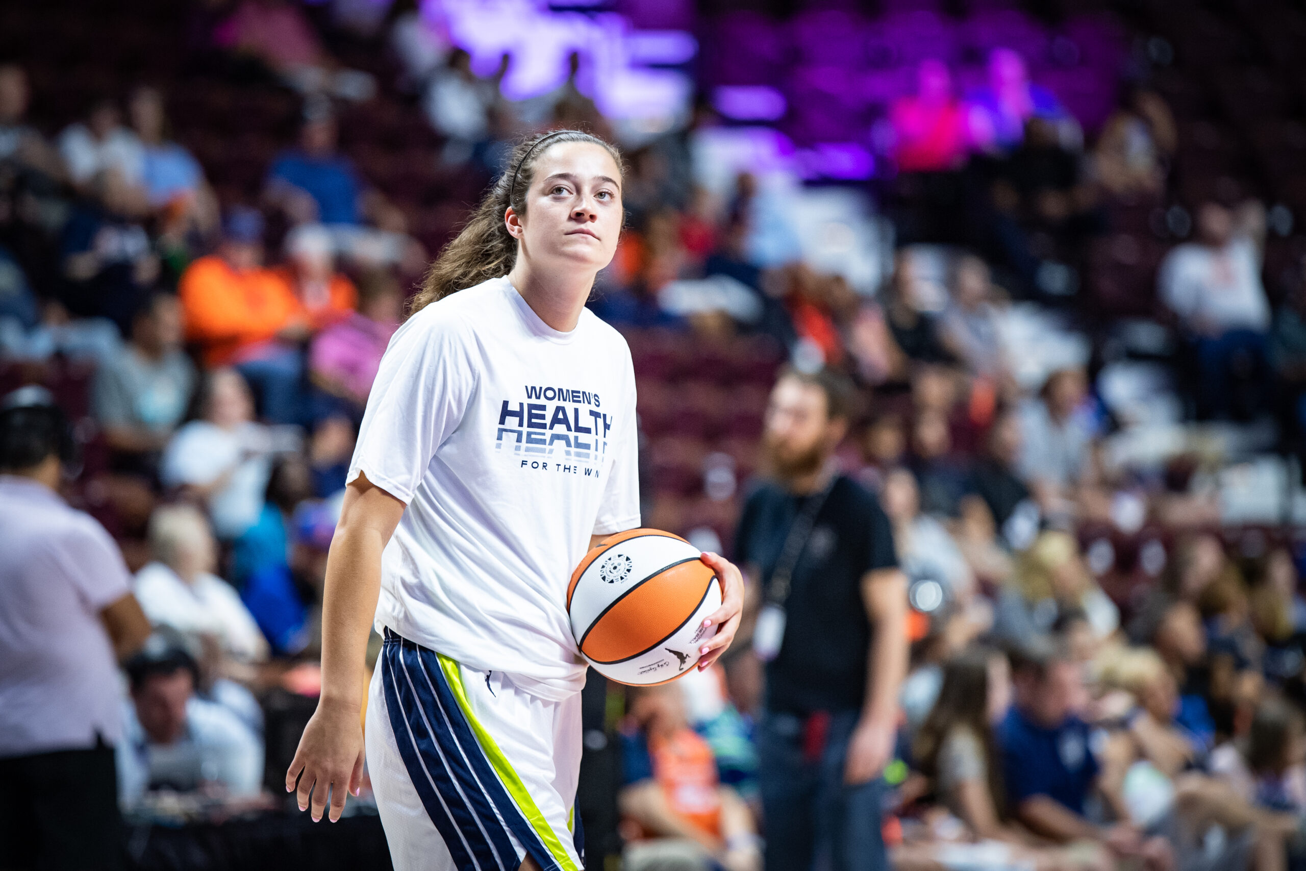 Maddy Siegrist pictured in warmups prior to a WNBA game