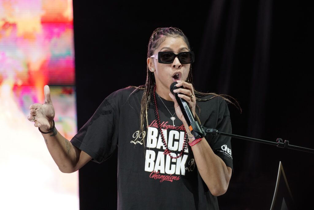 Candace Parker, in sunglasses, celebrates another championship.