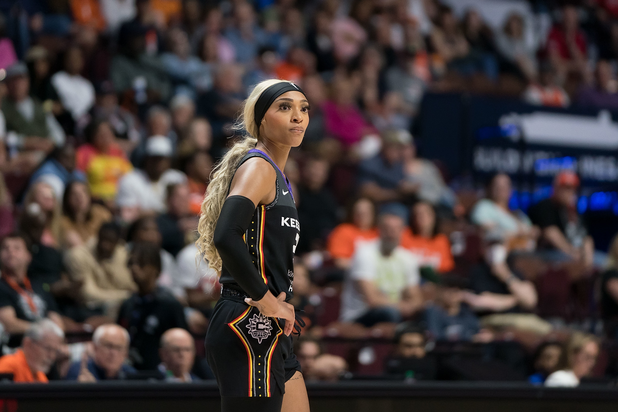 DiJonai Carrington during a game against the Dallas Wings