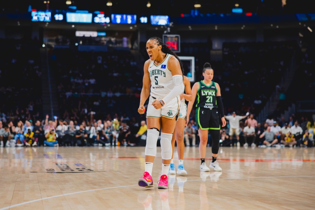 Kayla Thornton celebrates a shot 