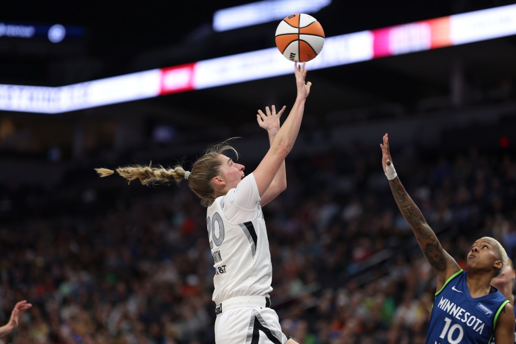 Kate Martin shoots a right-handed floater for the Las Vegas Aces.