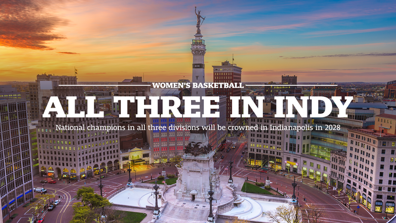 A graphic of Indianapolis with the text, "All three in Indy" in all caps.