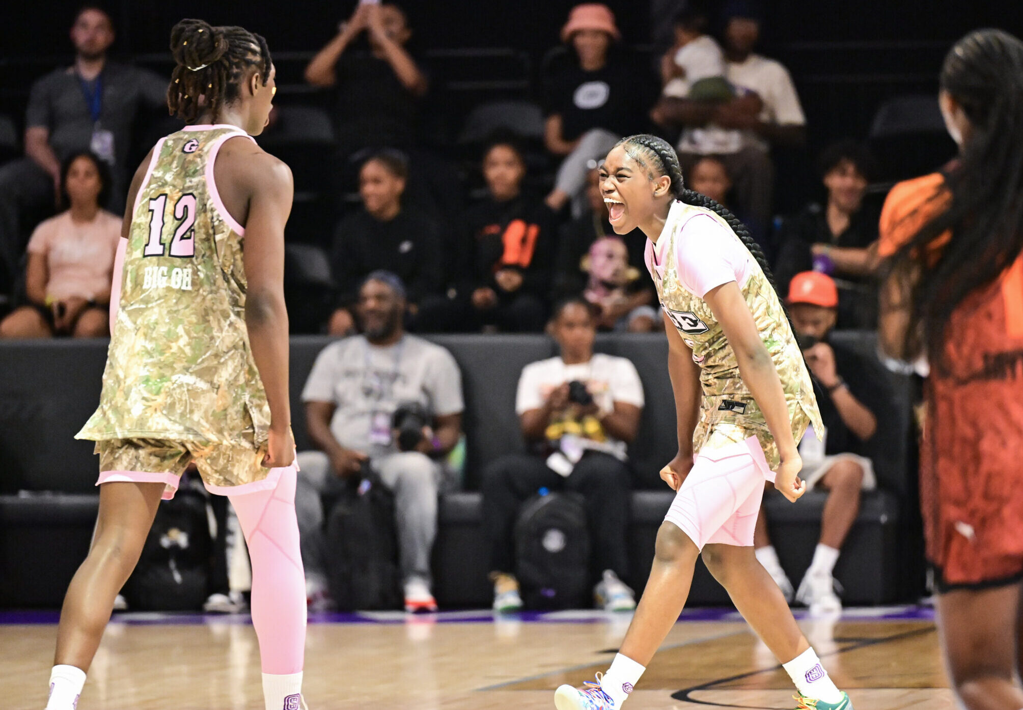 Jezelle "GG" Banks #3 of the YGE celebrates during an OT Select game on Saturday, August 3, 2024 at OTE Arena in Atlanta, Georgia. (Photo credit: Adam Hagy, Overtime)