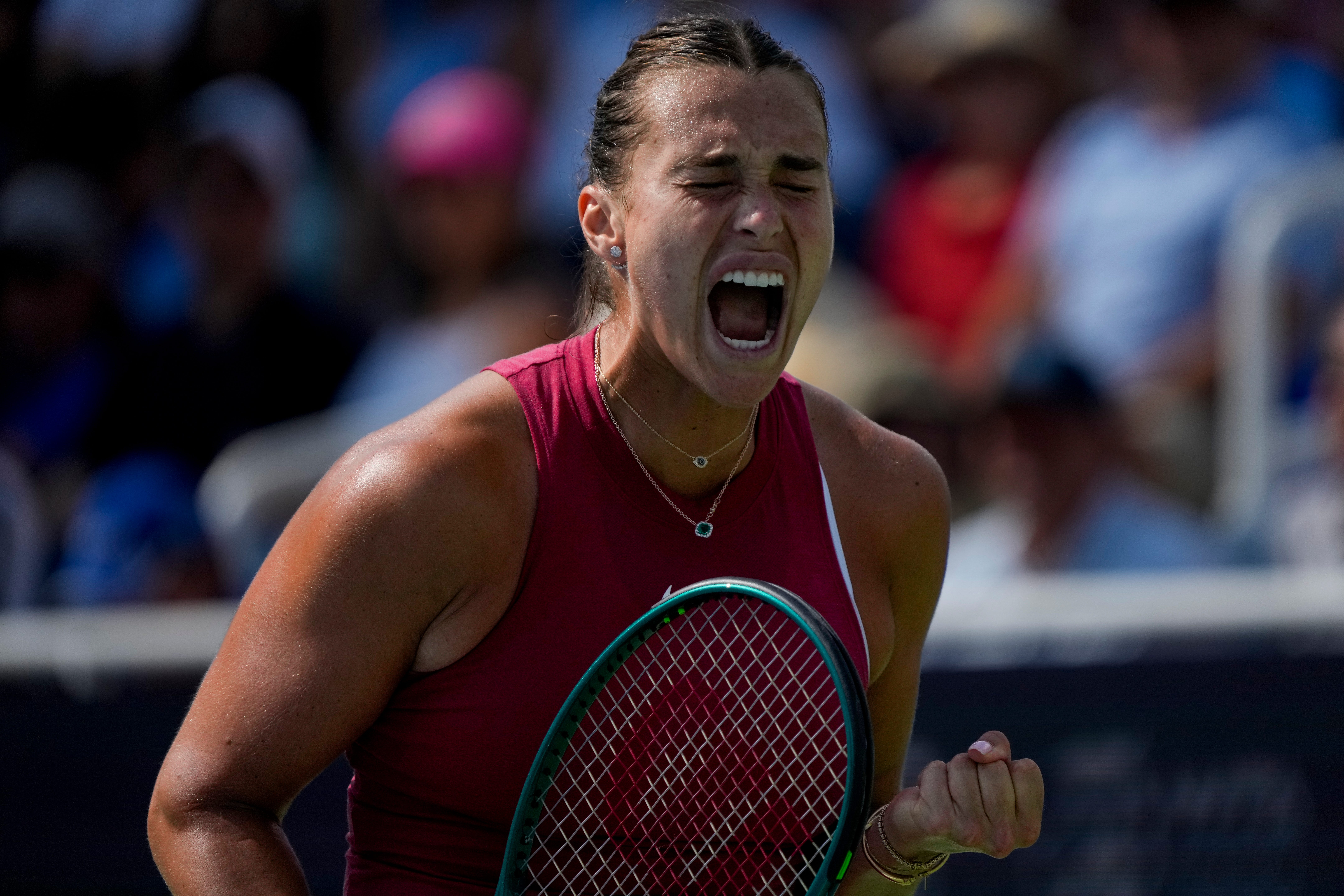 Aryna Sabalenka reacts in her final at the Cincinnati Open