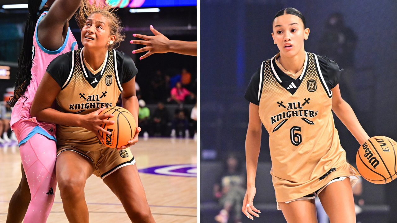 Sienna Betts (left) and Jazzy Davidson (right) of the All Knighters during an OT Select Game on Wednesday, August 7, 2024 at OTE Arena in Atlanta, Georgia. (Photo credit: Adam Hagy, Overtime)