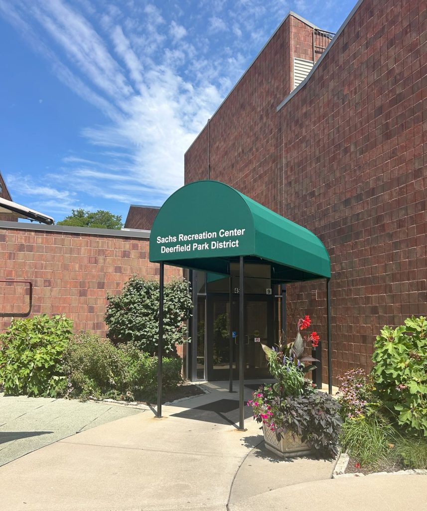 A view of the entryway to the Sachs Recreation Center