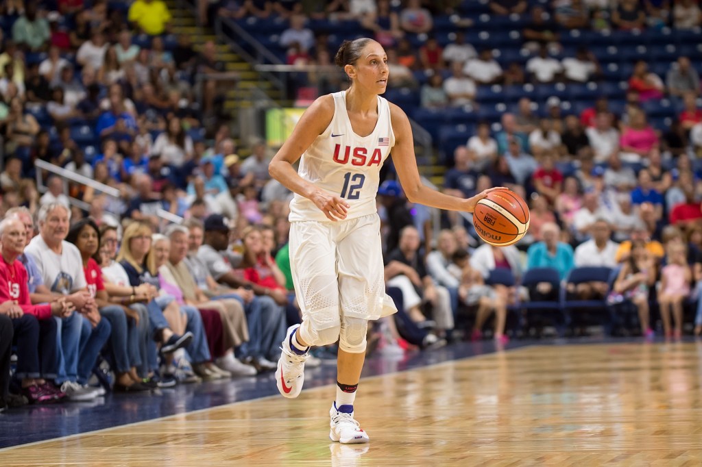 Diana Taurasi handles the basketball during a USA Basketball exhibition game